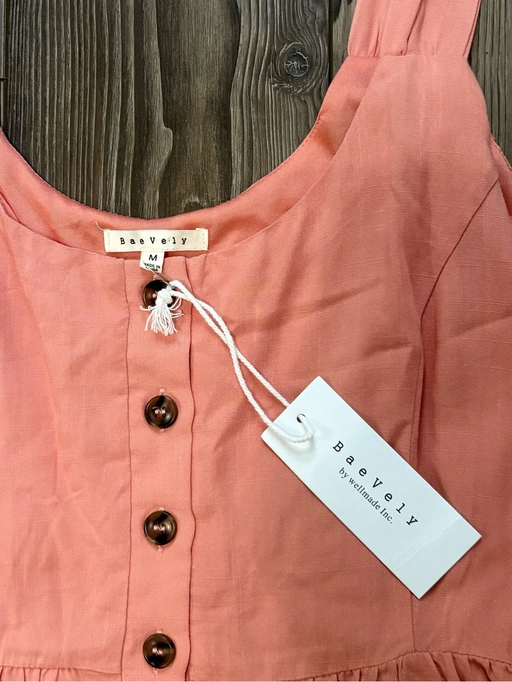 NWT BaeVely Tiered Button Front Romper Coral Pink Size M